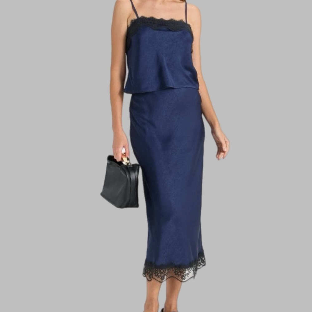 a new day Navy Slip Skirt with Lace Trim